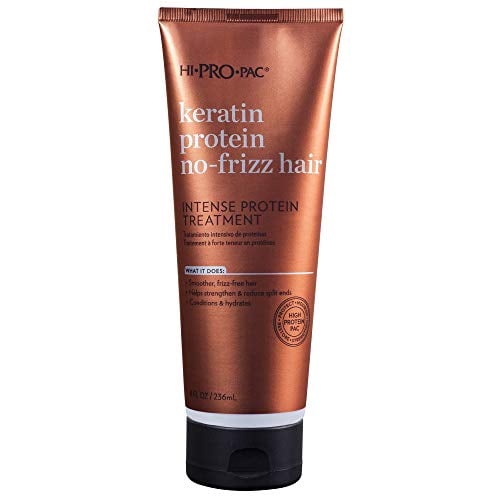 Hi-Pro-Pac Protéine de Kératine Traitement Capillaire Anti-Frisottis en tube de 8 Onces (236 ml). l'Emballage Couleur Bronze Met en Valeur Ses Bienfaits, Y Compris une Restauration des Cheveux Sans Frisottis et Lisse pour Tous les types de Cheveux. Idéal pour les Traitements du Cuir Chevelu et les routines de Soins Capillaires Personnels.