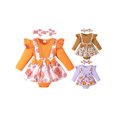 thumbnail image 3 of FOCUSNORM Robe Barboteuse pour Bébés Filles Imprimé Papillon/citrouille/fleur Manches Longues Combinaisons et Ensemble Mignon Bandeau pour Tout-Petits, 3 of 9