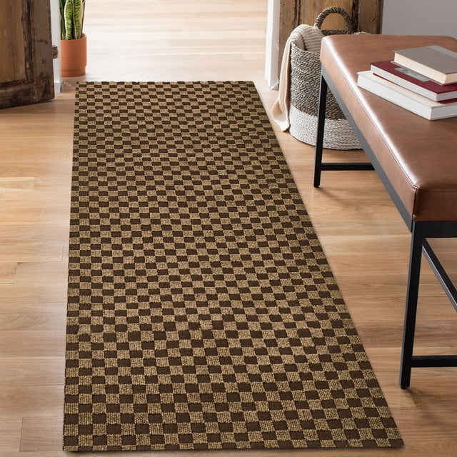 ANTPOP Runner Rug Outdoor Hallway Carpet Runners Non Slip Area Rugs Entrance Mat Indoor for Entryway Kitchen 3'x7',Checkred Brown