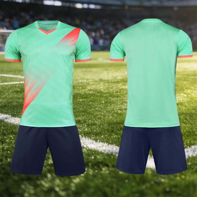 RKSTN Soccer Maillot Enfants Manches Courtes Col Rond Chandail de Soccer avec Shorts Ensemble Uniforme d'Entraînement 2 Pcs Ensemble de Maillot de Soccer (Vert, M) Unisexe