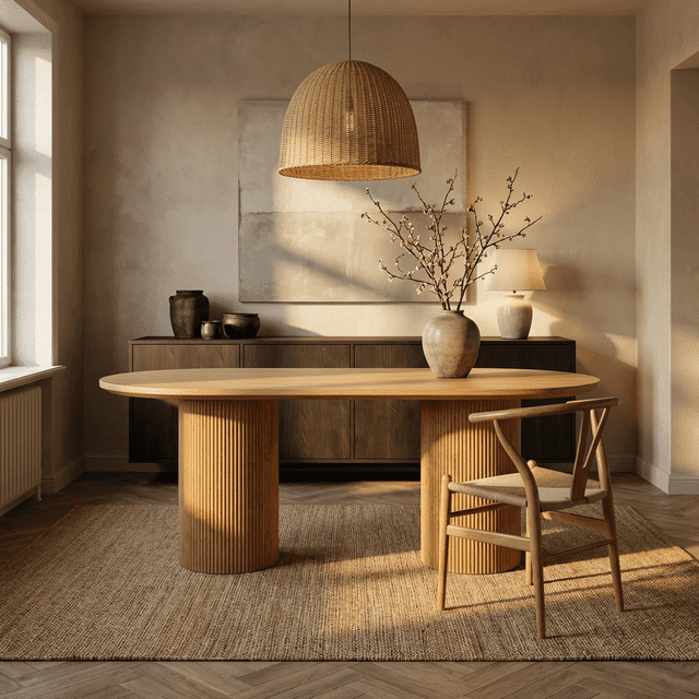 Aykah Cydra Oval Dining Table for 4/6, Fluted Pedestal Base, Easy ...