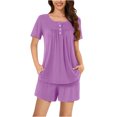 thumbnail image 1 of AherBiu Ensembles de Pyjama pour Femmes 2 Pcs Boutons Col Rond Hauts Ensemble de Pjs Shorts Confortables Vêtements de Nuit Vêtements de Nuit, 1 of 7