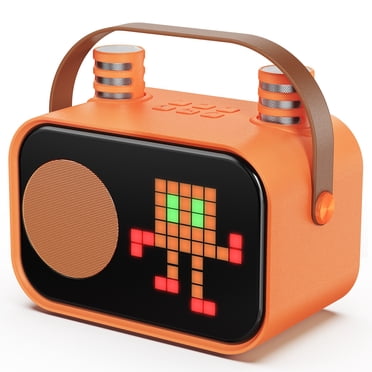 JYX Machine de Karaoké, Système de Karaoké pour la Maison avec 15 Modes d'Affichage Animés, Mini Haut-Parleur Portable avec 2 Microphones, Orange