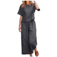 thumbnail image 2 of Tenues d'Été en Coton et Lin 2 Pcs pour Femmes, Ensembles 2 Pcs en Coton et Lin pour Femmes avec Hauts Courts à Bretelles et Pantalons à Jambes Larges, Tenues Décontractées Amples Unies à Col Rond et Manches Courtes, 2 of 6