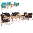 thumbnail image 1 of Gymax 8PCS Patio Conversation Set Wood Frame Furniture Set w/ Turquoise & Black Cushions, 1 of 10