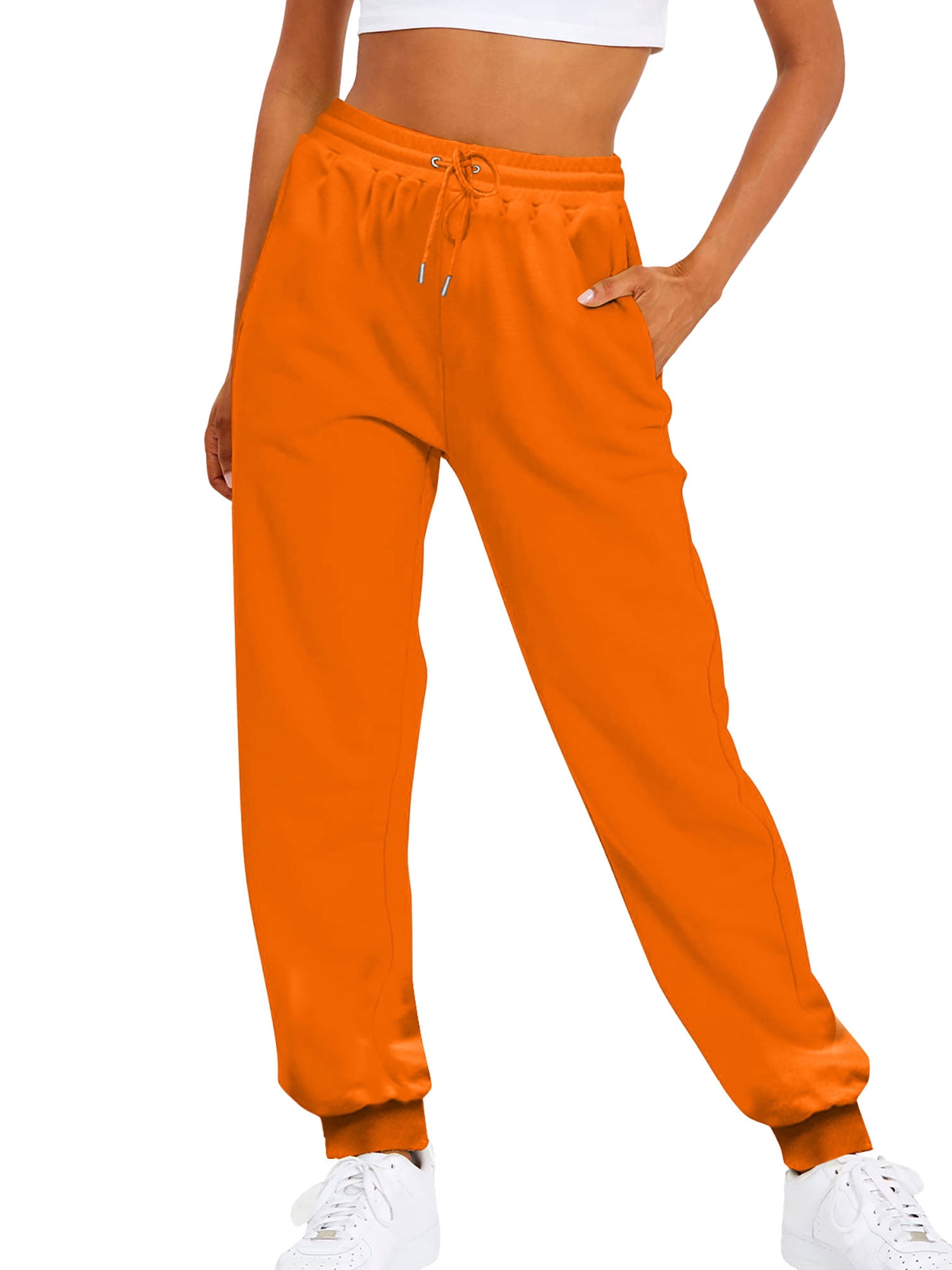 Innerwin Trousers Solid Color Ladies Bottoms Holiday Straight Leg Lounge Sweatpants Orange M