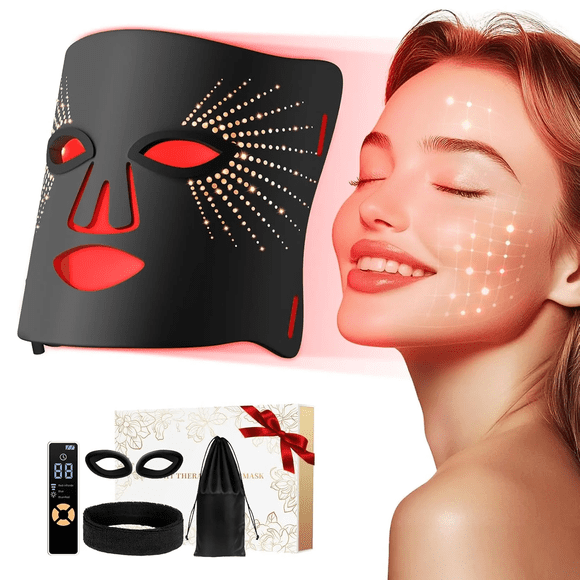 Red Light Therapy for Face-LED Face Mask Light Therapy with 3 Gears,2500mAh Battery,Remote Control,Infrared Red Light Therapy Mask for Home Working Travel Yoga Sleep