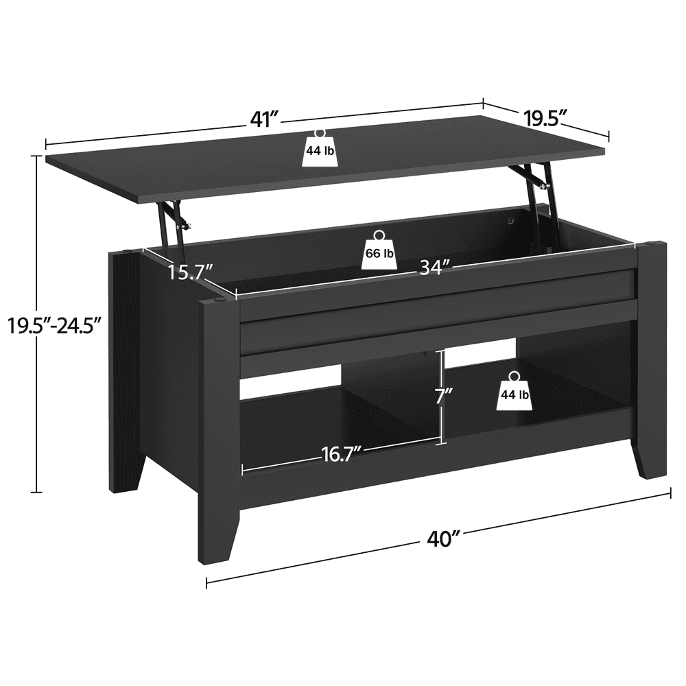 FullFurnique 41" Lift Top Coffee Table with Hidden Compartment & 2 Open Shelves