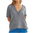 thumbnail image 2 of Styesk Hauts pour Femmes Nouveau T-shirt à Manches Courtes en Coton et Lin Couleur Unie Col Régulier, 2 of 5