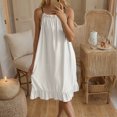 thumbnail image 2 of cfhntfmh Summer Dresses for Women Cute Ribbed Ruched Spaghetti Strap Sleeveless Nightwear Lounge Ruffle Hem Pajama Dress, 2 of 5