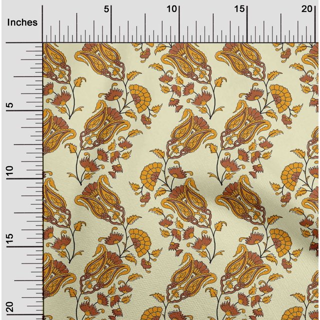 oneOone Tissu Polyester Lycra Imprimé Feuilles/fleurs & Paisley au Mètre 56 Pouces de Large