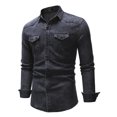 thumbnail image 4 of Kmbangi  Men's Casual Denim Shirts Solid Color Long Sleeve Lapel Button Tops for Party Spring Autumn, 4 of 6