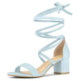 thumbnail image 1 of BLISSFUL STEP Women's Open Toe Lace Up Mid Chunky Heeled Sandals, 1 of 6