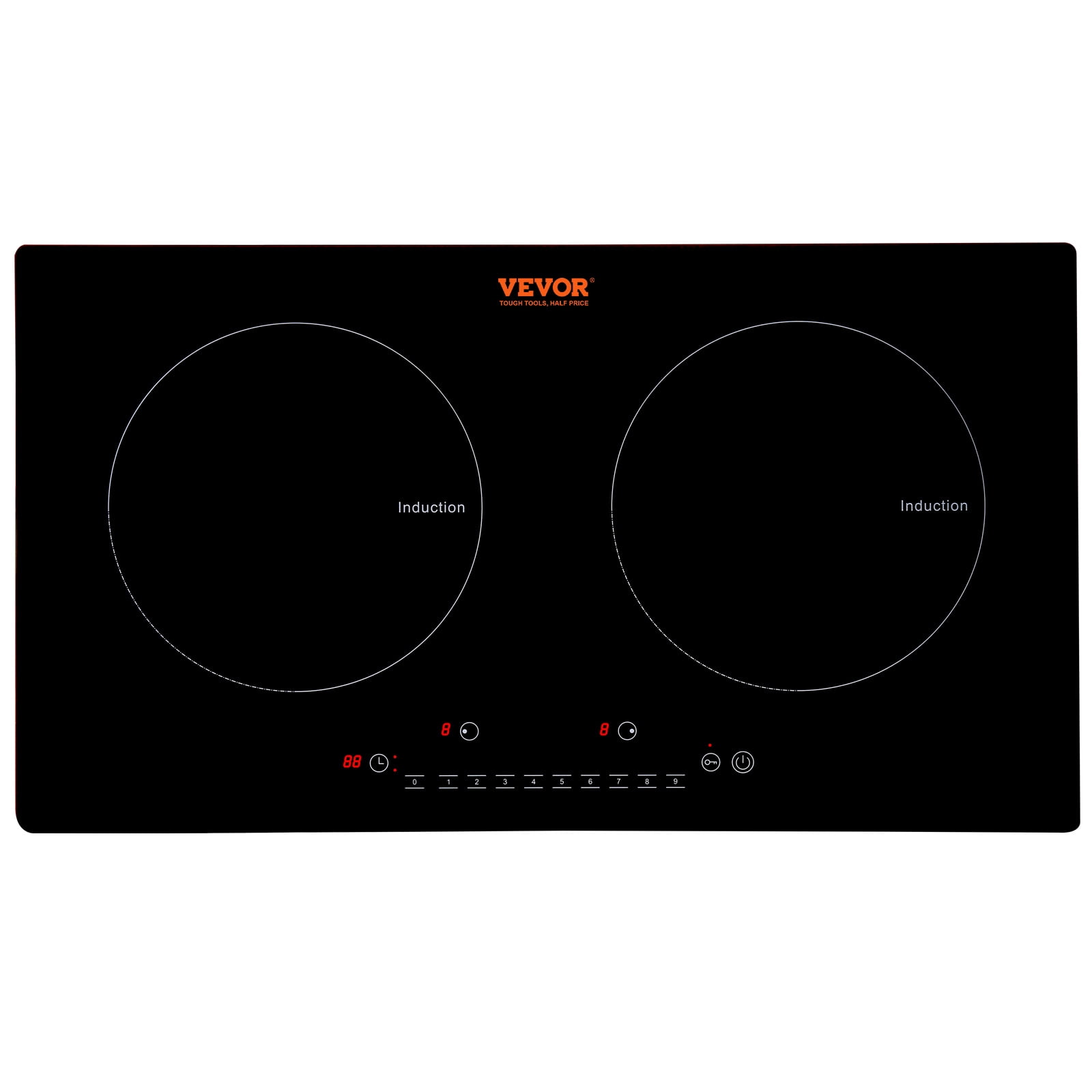 VEVOR Electric Cooktop, 2 Burners, 24'' Induction Stove Top, Built-in Magnetic Cooktop 1800W, 9 Heating Level Multifunctional Burner, LED Touch Screen w/ Child Lock & Over-Temperature Protection