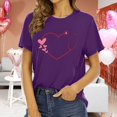 thumbnail image 1 of Chandails de la Saint-Valentin pour Femmes Col Rond Manches Courtes Mode T-Shirt à Imprimé Cœur Ample Léger Confortable Doux Chandail à Enfiler Ensembles Violet G, 1 of 4