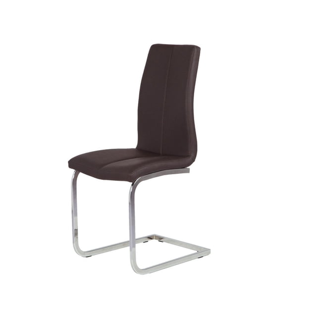 Canadian Furniture Victory Dining Chair Brown set of 2 with brown PU seat and chrome cantilever leg frame, featuring a padded backrest and modern design suitable for kitchen and dining seating.