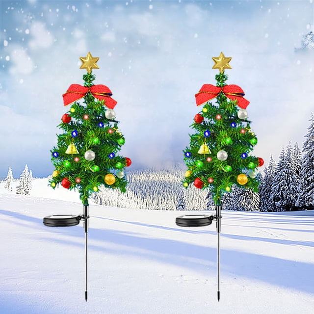 XYAIYT 2 Pack Solar Led Tree Light Outdoor Christmas Lights Christmas Tree Lights Led Solar String Lights Two Modes Auto Charge Auto Soft Garden Yard Patio Home Holiday Party 14.6In Green