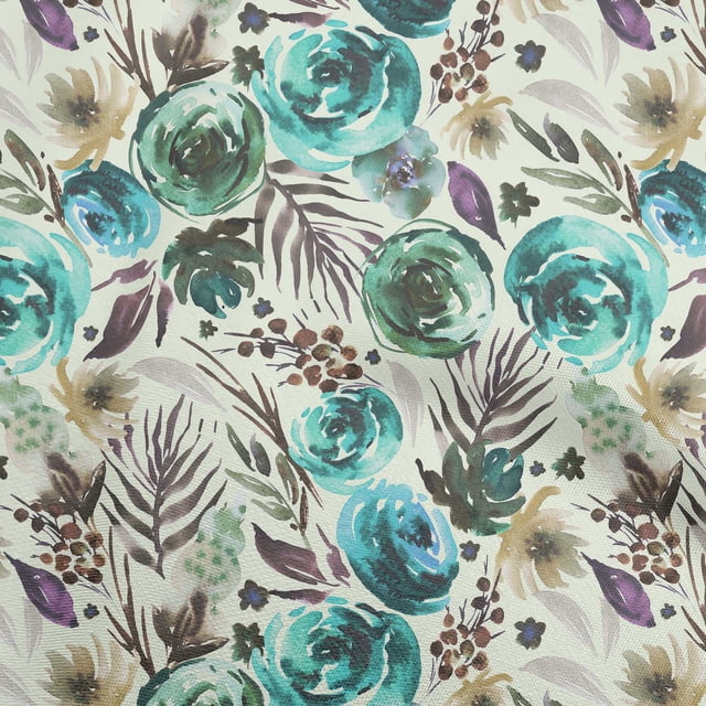 oneOone Cotton Poplin Teal Green Fabric Florals Craft Projects Decor Fabric Printed By The Yard 42 Inch Wide-R1