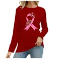 thumbnail image 1 of MKLEKYY Hauts à Basque pour Femmes T-Shirt à Manches Longues Imprimé pour Femmes, Col Rond Décontracté, Mois de Prévention du Cancer, Mois de Sensibilisation International, 1 of 3