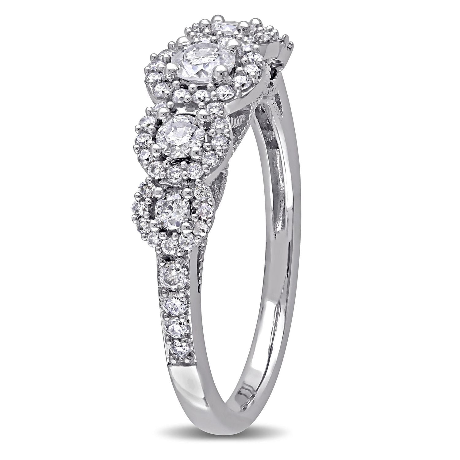 Miabella Bague d'anniversaire à 5 pierres en or blanc 10K avec diamant de 3/4 carat P.T.