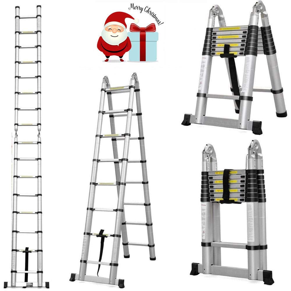 Aluminum Telescopic Ladder 16.5Ft 16-Step A-Frame 330lbs Capacity Heavy Duty Portable Telescopic Extension for Indoor Outdoor Home Garage Business