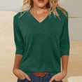 thumbnail image 2 of Amzcrzy Hauts pour Femmes Mode Manches 3/4 Hauts d'Été pour Femmes Couleur Unie Col Rond Hauts de Sortie Décontractés Confortables Hauts de Printemps T-Shirts, 2 of 8