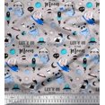thumbnail image 1 of Soimoi Crepe Silk Fabric Planet,Rocket & Astronaut Animals Cartoon Print Fabric by Yard 42 Inch Wide, 1 of 3