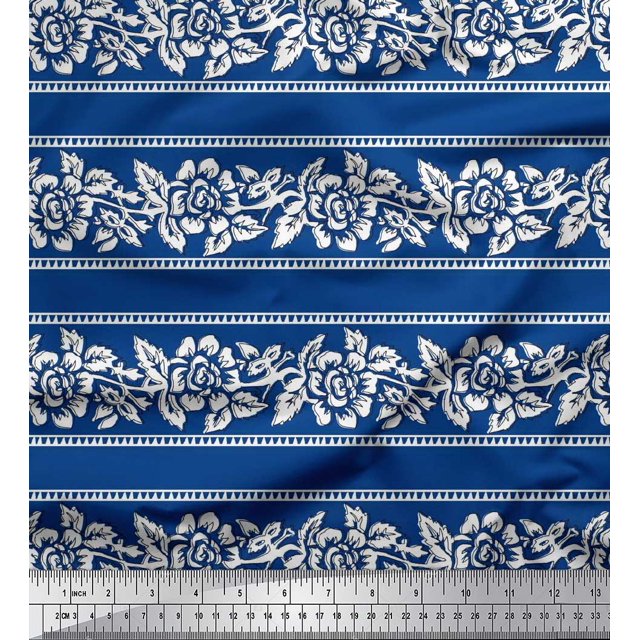 Soimoi Poly Georgette Fabric Leaves & Floral Block Print Fabric by The Yard 42 Inch Wide