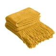 thumbnail image 2 of Meitianfacai Fringe Trim Throw Blanket with Simple Design, Lightweight Air Conditioning Blanket for Sofa, Bed and Nap Use in Soft Breathable Fabric (Yellow), 2 of 6