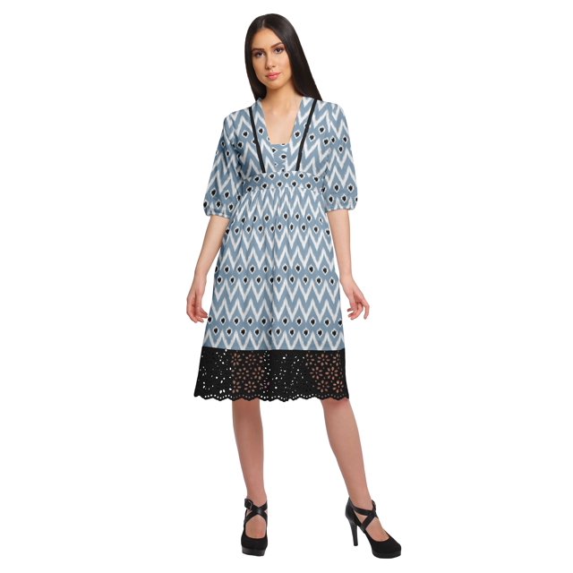 Moomaya Robe à Manches Courtes pour Femmes Robe de Soirée en Coton Imprimé Tenue Décontractée