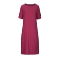 thumbnail image 4 of SMihono Robe Maxi Bohème d'Été pour Femmes Grande Taille Mode d'Été pour Femmes Couleur Unie Col Rond Manches Mi-Longues Robe en Coton Lin Robe de Plage, 4 of 8