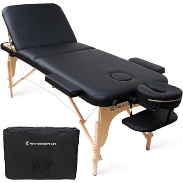 Extra-Wide Portable Massage Table, 3 Folding Professional SPA Massage Bed with Thick Cushion. 73" Length, 28" Width Height Adjustable SPA Bed with Face Cradle, Arm Rests & Carrying Bag (Beech, Black)