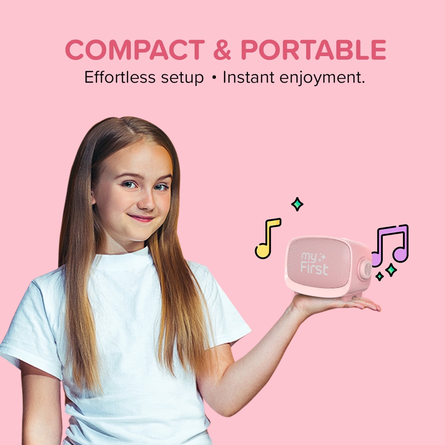 myFirst Voice 2 : Machine de karaoké pour enfants, enceinte Bluetooth portable, micro sans fil, 5 modificateurs de voix (Couleur rose)