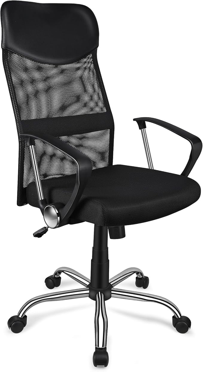 High Back Office Task Chair, Adjustable Height Ergonomic Breathable Mesh Computer Desk Chair with Fixed Armrests and Fabric Cushion Seat