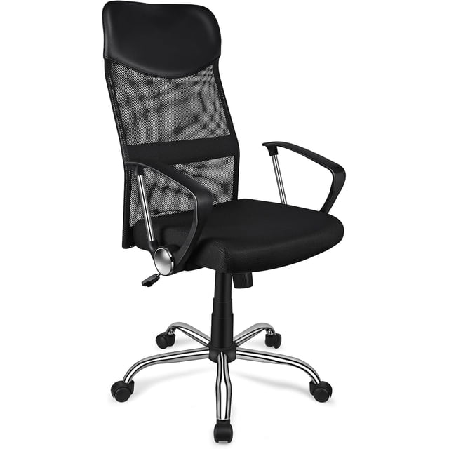 High Back Office Task Chair, Adjustable Height Ergonomic Breathable Mesh Computer Desk Chair with Fixed Armrests and Fabric Cushion Seat