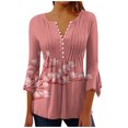 thumbnail image 1 of IROINID On Sale Plus Size Shirts for Women Crew Neck Long Sleeve Comfortable Trumpet Printed Buttoned Basic Ruched Tops Pleated T-shirts Blouses,Watermelon Red, 1 of 5
