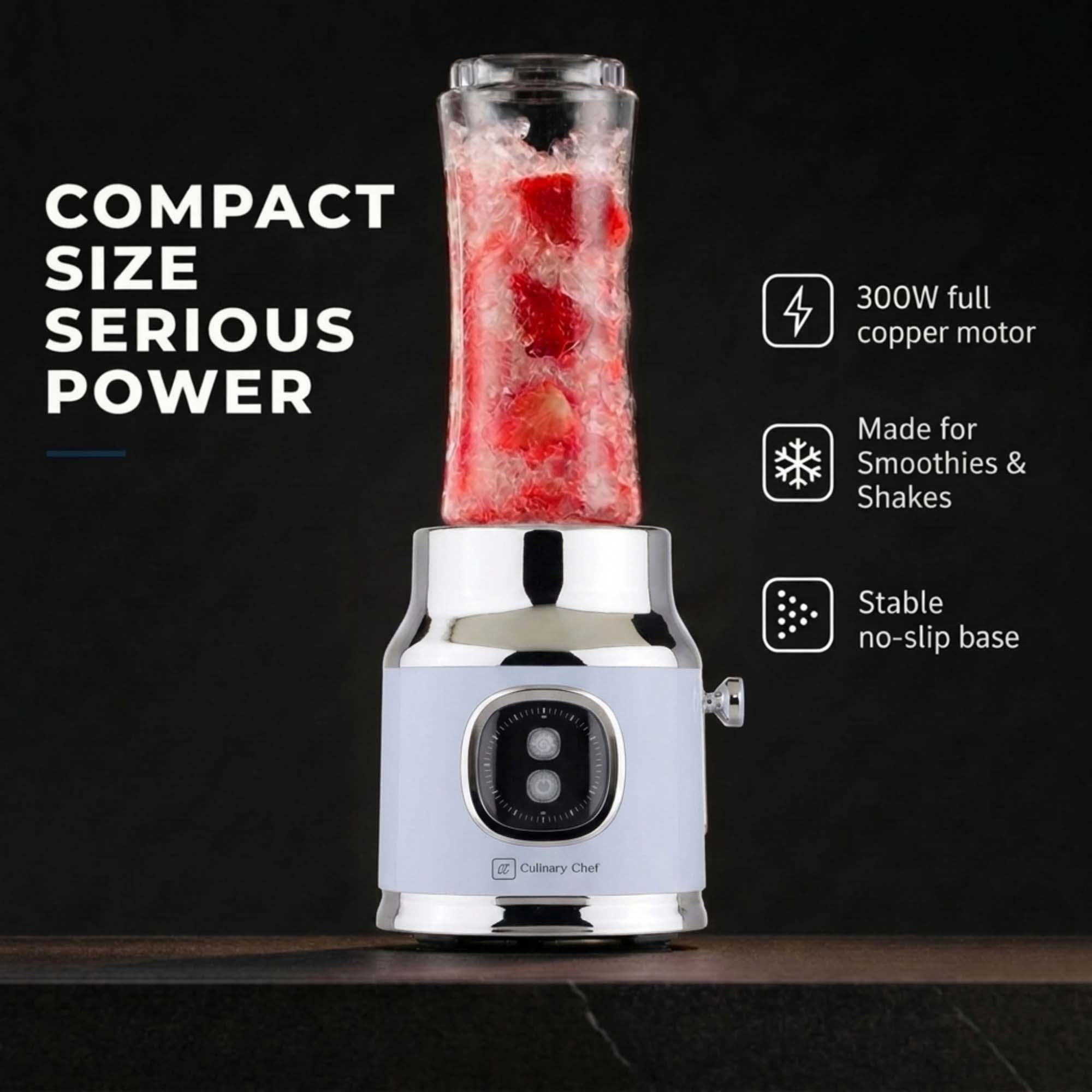 Culinary Chef 300-Watt Retro Smoothie Maker with Stainless Steel Blade, Mason Jar and Straw Included
