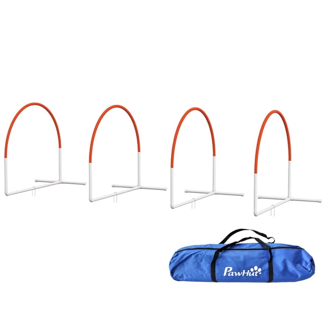 Dog Agility Kit Pet Obstacle Course Training Equipment Outdoor with Weave Poles, Carry Bag, Orange
