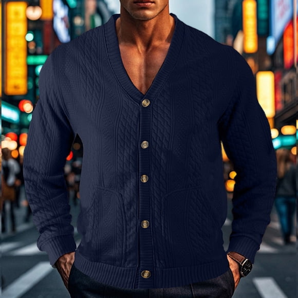 Men's Knit Cardigan Sweater Jacket - Solid Color Long Sleeve Coat, Button Front Closure, Casual Loose Fit Outerwear, Lightweight Comfort For Daily Wear
