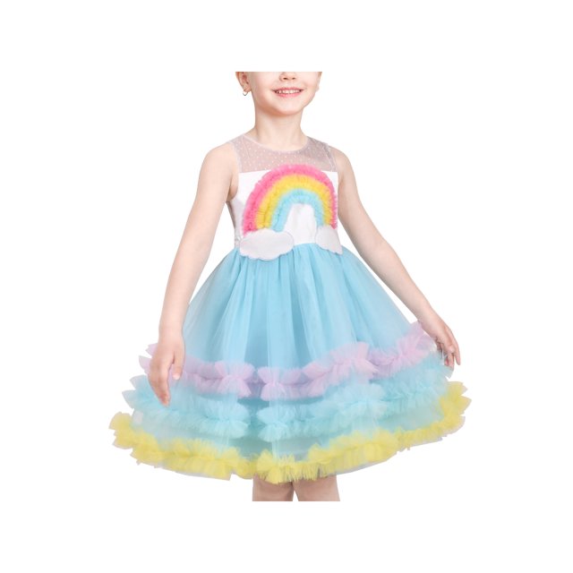 Girls Dress Rainbow Fluffy Layered Summer Princess Birthday Party Tutu 8 Years