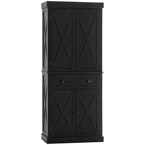 HOMCOM Garde-Manger de Cuisine, Buffet Autoportant avec 4 Portes, Noir