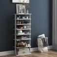 thumbnail image 4 of Costway Patented 7-Tier Double Rows Shoe Rack Vertical Wooden Shoe Storage Organizer Rustic White, 4 of 10