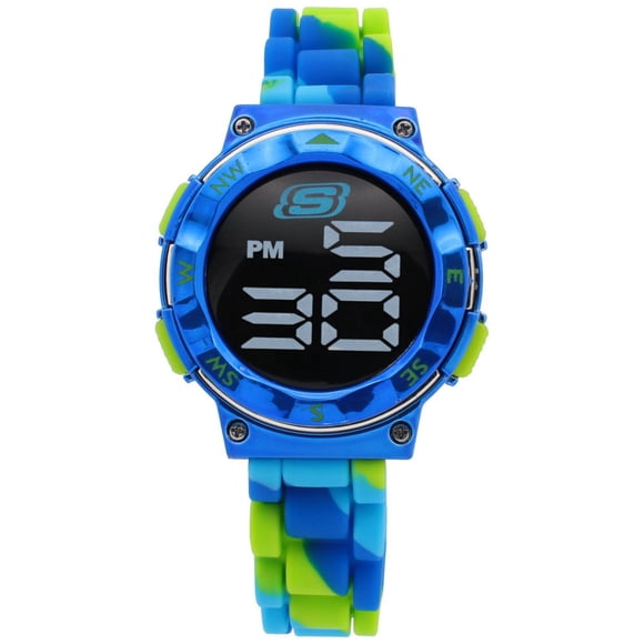 Skechers Boys' Digital Sports Watch – Blue & Neon Green