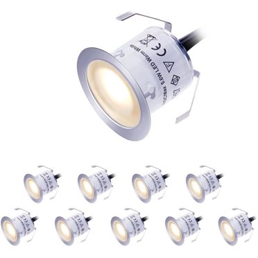 10x LED Recessed Lights Outdoor, Waterproof IP67, Recessed Lights for Terrace Wood Ceiling, 0.6W DC12V Cool White, Mini Path Light Kit [Energy Class A+]