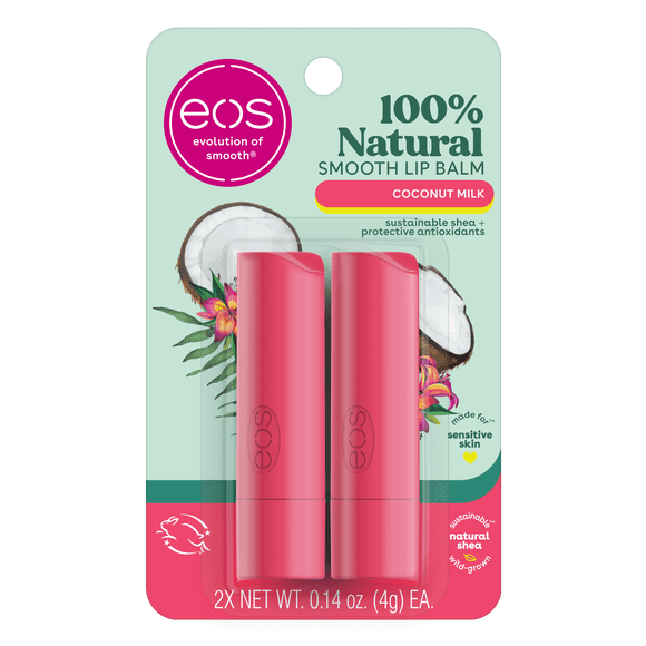 eos 100% Natural Lip Balm Stick - Coconut Milk | 0.14 oz | 2-Pack