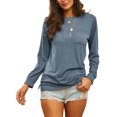 thumbnail image 1 of LUXUR T-shirt Femme Col Rond Tee-Shirt Couleur Unie Pull Décontracté Manches Longues Bleu S, 1 of 5
