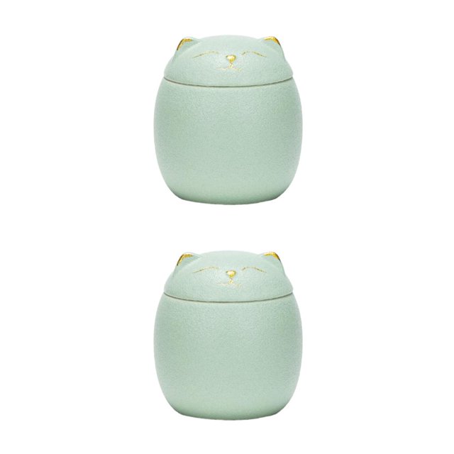 Transemion Pot à Thé en Céramique Portable Anti-Humidité Grande Capacité et Mignon Robuste et Durable en Céramique Forme de Chat Pots à Thé en Céramique Vert 150ml 2ensemble
