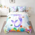 thumbnail image 2 of Little Mermaid Ensemble de Douillette 7 Pcs Lit Tout-en-un Simple, Ensembles de Literie Poissons de l'Océan Ensemble de Draps Animaux Marins de Rêve avec Douillette, 2 of 5