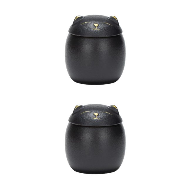 Transemion Pot à Thé en Céramique Portable Anti-Humidité Grande Capacité et Mignon Robuste et Durable en Céramique Forme de Chat Pots à Thé en Céramique Noir 150ml 2ensemble