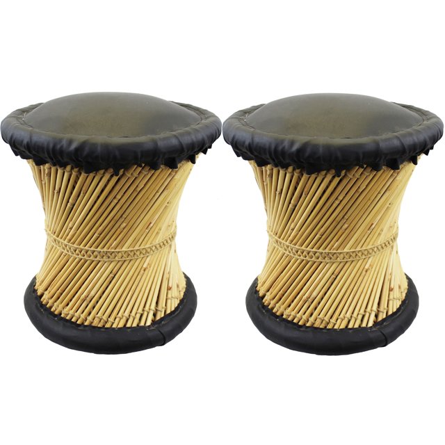 Natural Geo Tabouret d'Appoint en Moray (Ensemble de 2) - Similicuir Noir
